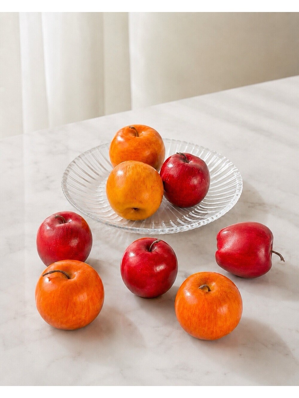 Vintage 1960s Set Of 8 Decorative Faux Wood-Grain Foam Apples Mixed Colors, 4.5”